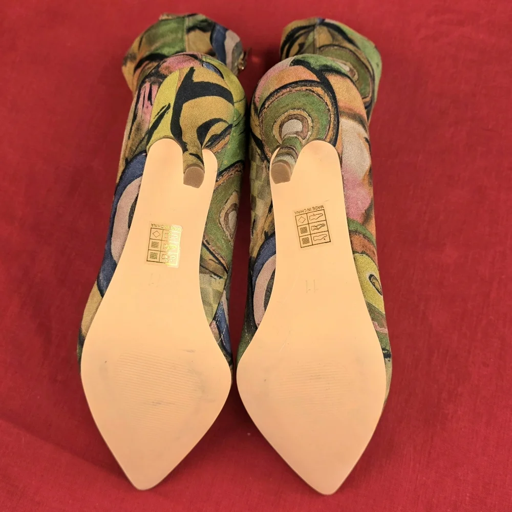 Vivianly Pointy Toe Stiletto Heels Printed Sock Ankle Booties - Picture 12 of 16